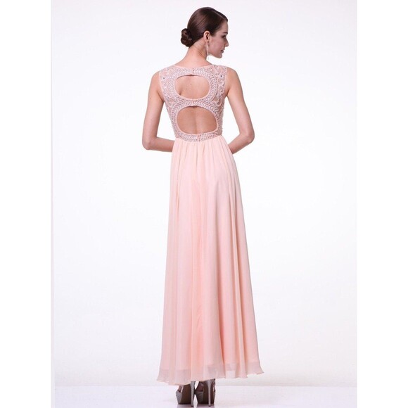 Beaded Long Sleeveless Illusion Dress by Cinderella Divine Maxi Party Dress - Picture 2 of 12